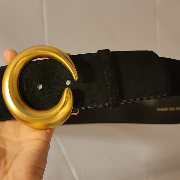 Vintage Wide Tracy Maxwell Black Gen Pig Suede Belt Gold Tone Buckle GUC Large - Picture 16 of 16